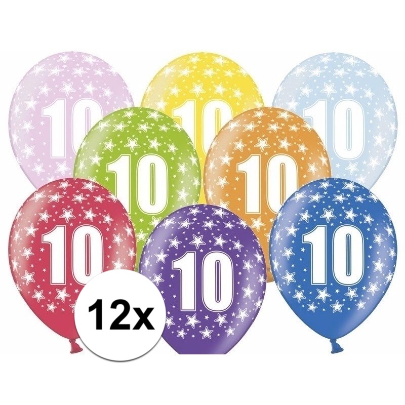 10 jaar ballonnen met sterren 12 stuks -