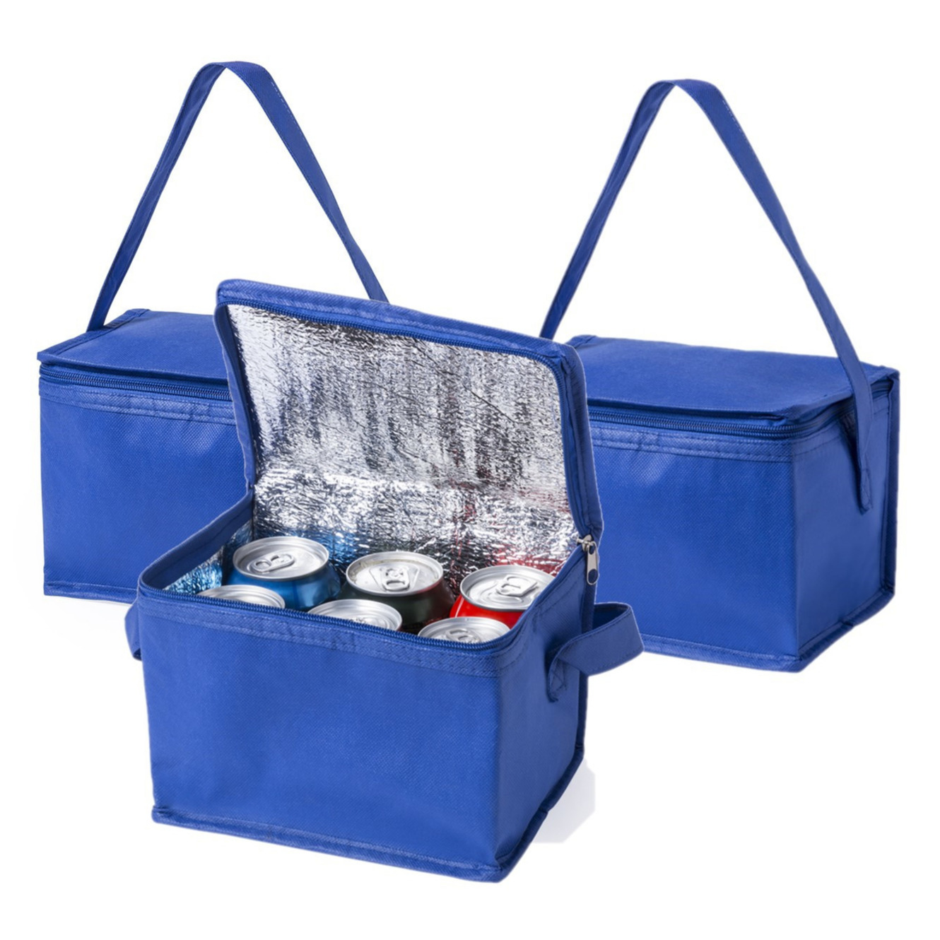 10x stuks kleine mini  koeltassen blauw sixpack blikjes - Compacte koelboxen/koeltassen en elementen