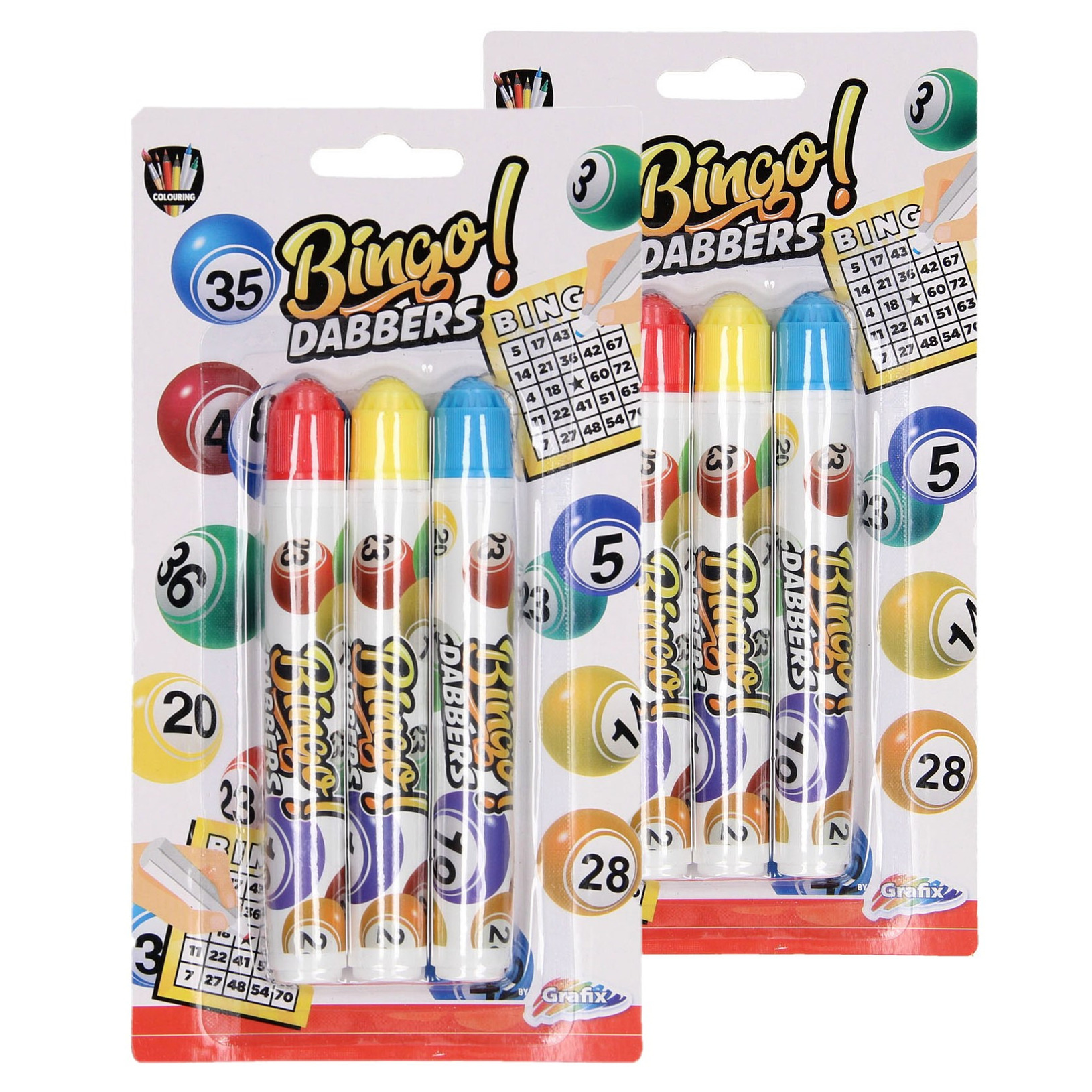 12x Bingo stiften/markers - Blauw - Geel - Rood - Bingo Dabbers