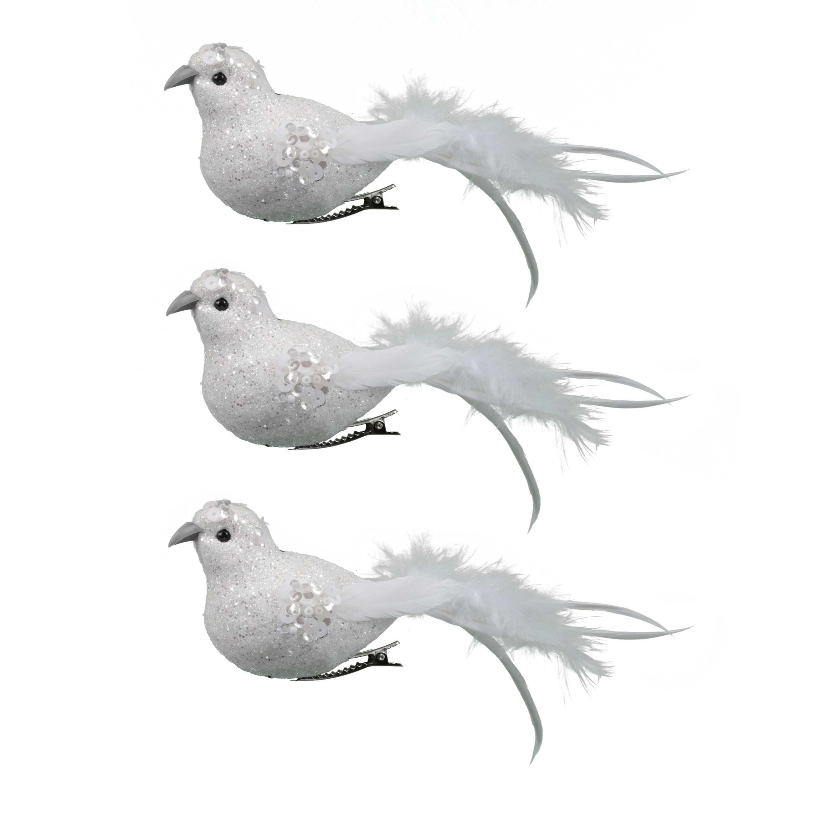 18x stuks decoratie vogels op clip glitter wit 18 cm - Decoratievogeltjes/kerstboomversiering/bruiloftversiering