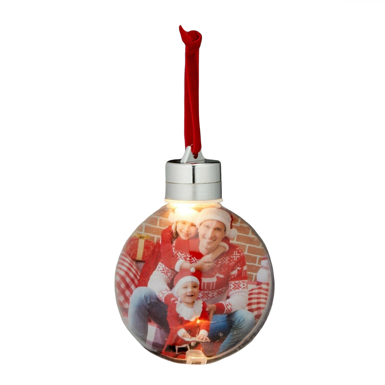 1x stuks DIY foto/fotolijst kunststof kerstballen transparant 8 cm met verlichting -