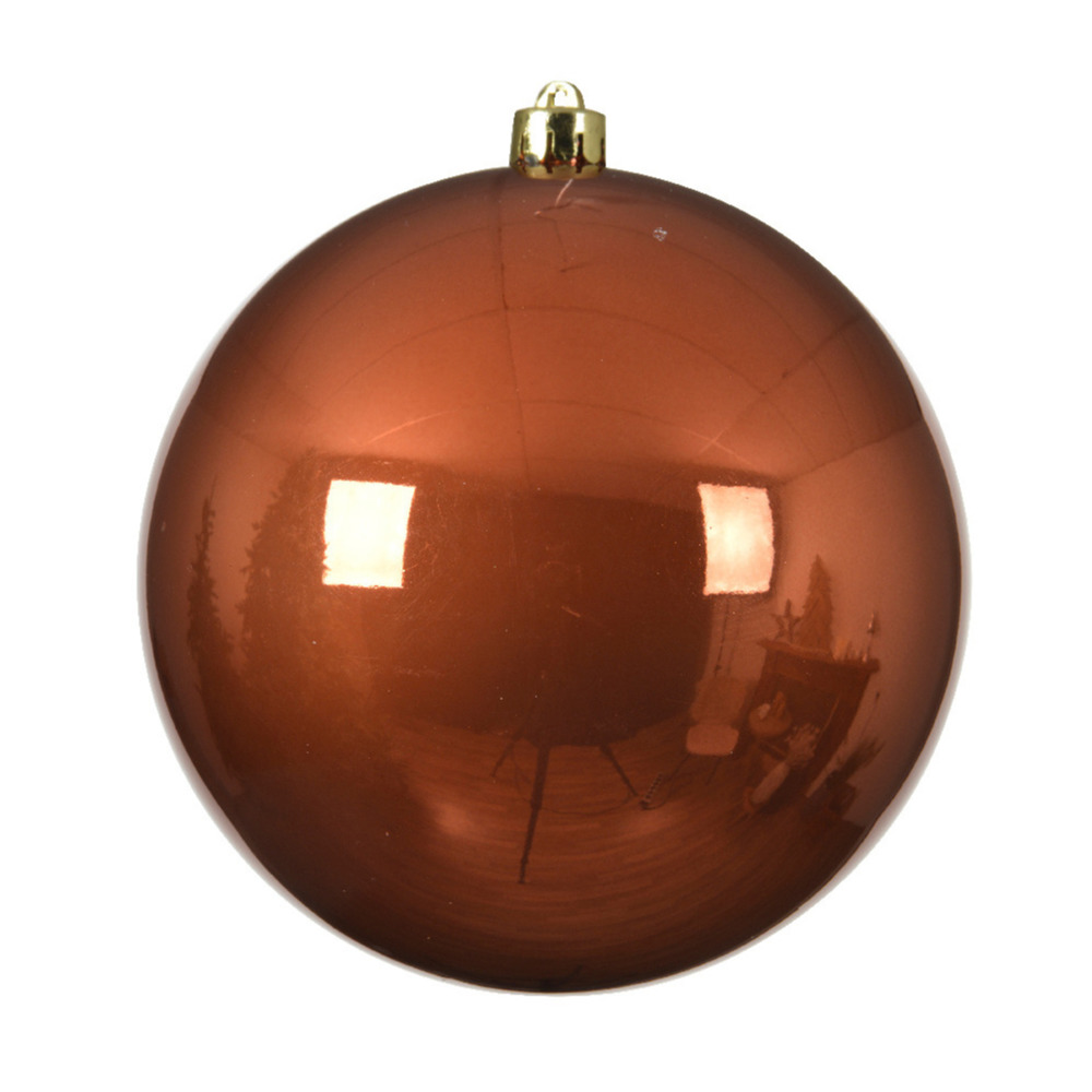 1x stuks grote kunststof kerstballen terra bruin 14 cm glans -