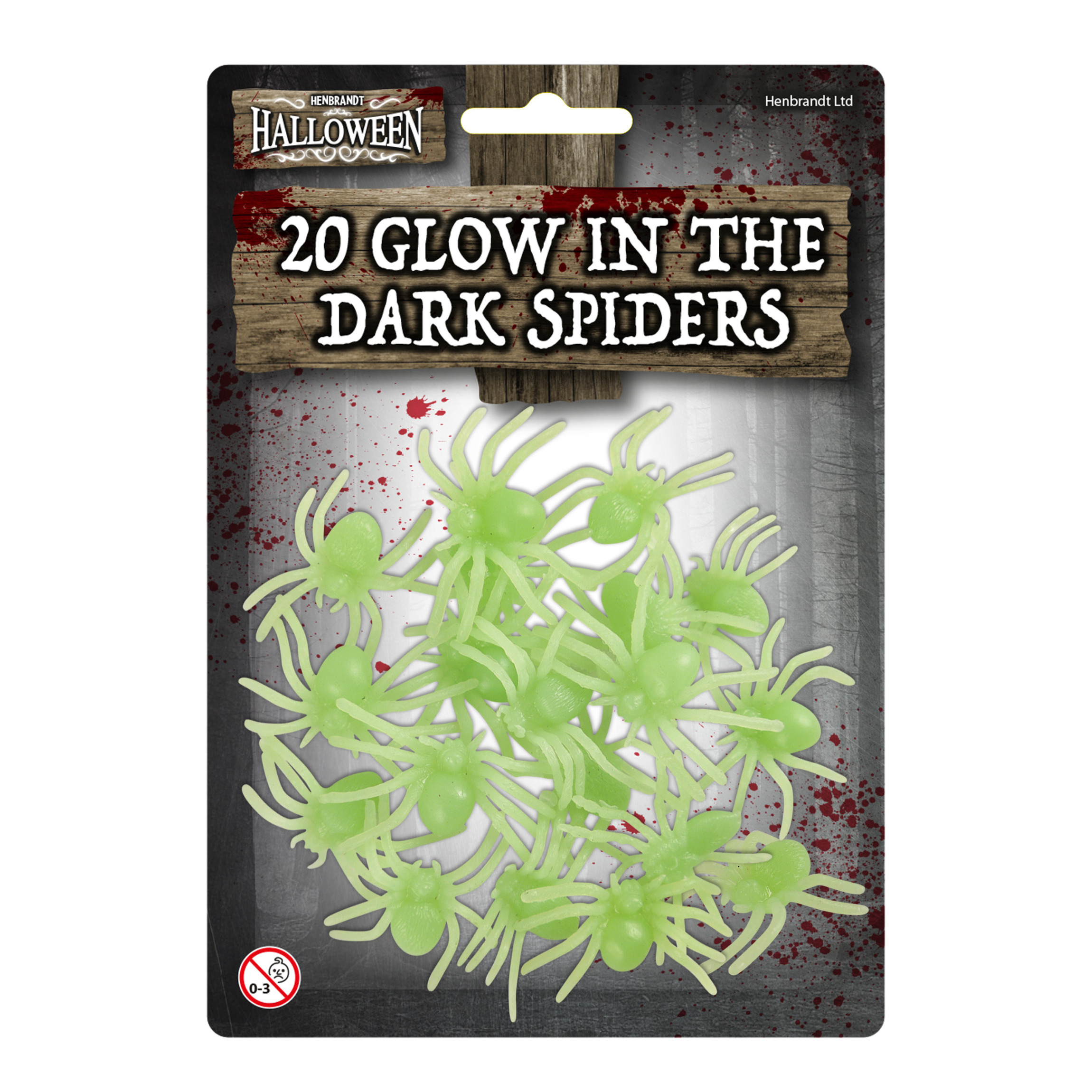20x stuks glow in the dark horror griezel spinnen 5 cm -