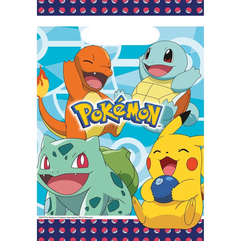 24x Pokemon eetuitdeelzakjes/snoepzakjes blauw 16 x 23 cm kinderverjaardag -