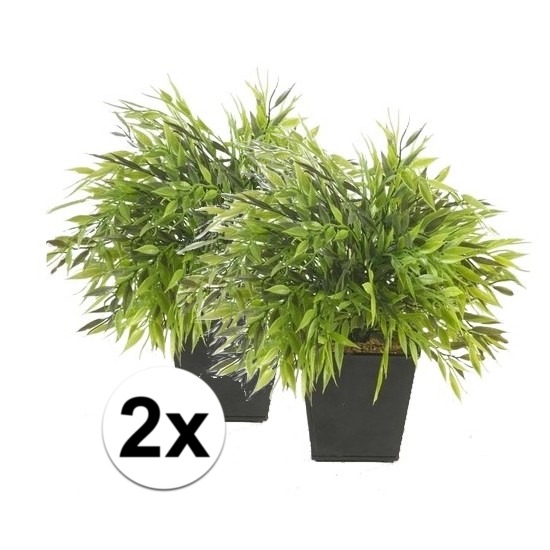 2x Kunstplant bamboe groen in pot 25 cm - Kamerplant groene bamboe