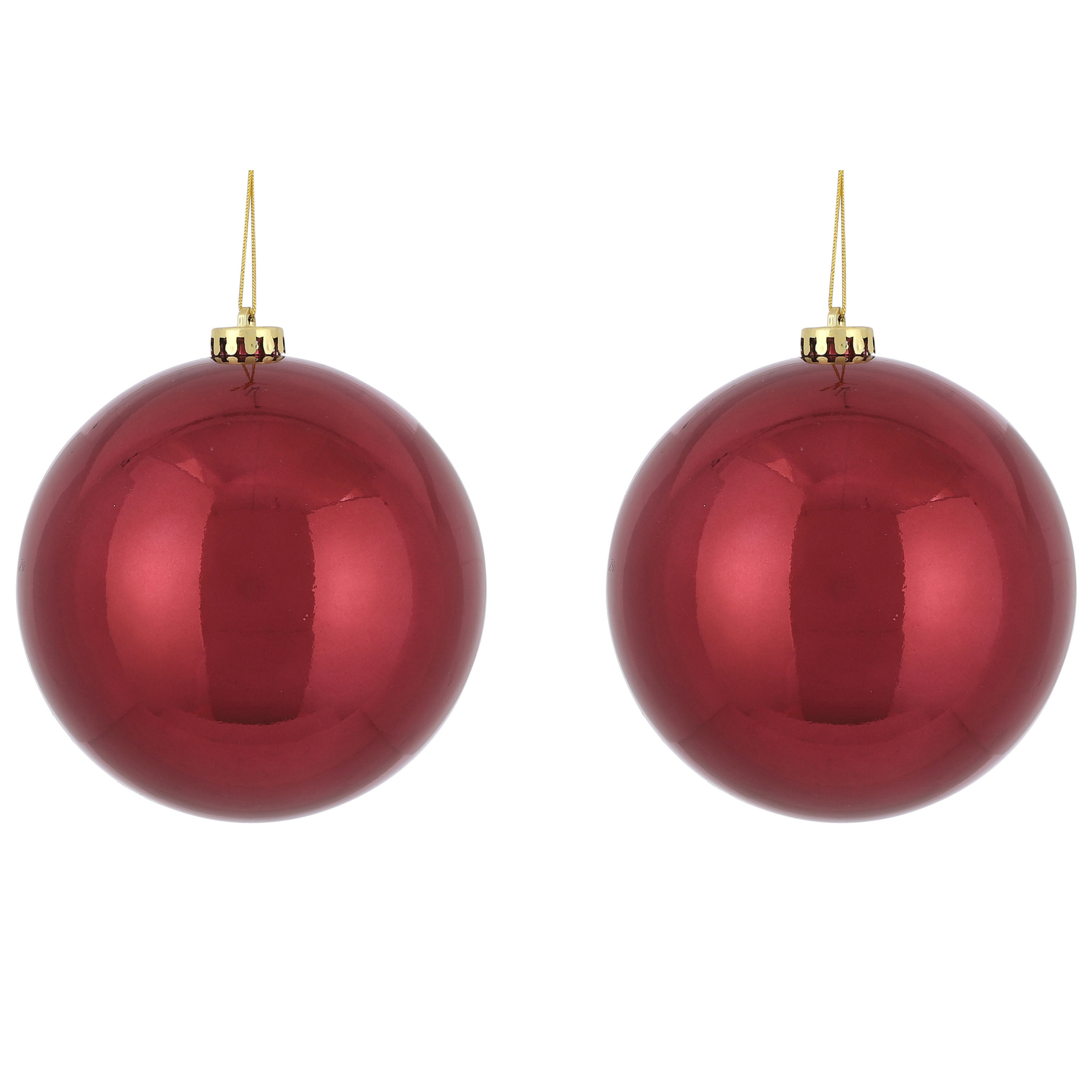 2x Grote kunststof kerstballen donkerrood 15 cm -