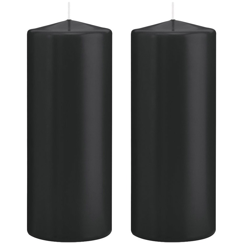 2x Zwarte cilinderkaarsen/stompkaarsen 8 x 20 cm 119 branduren - Geurloze kaarsen - Woondecoraties