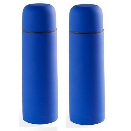 2x RVS isoleerflessen/thermosflessen blauw 0.5 liter -