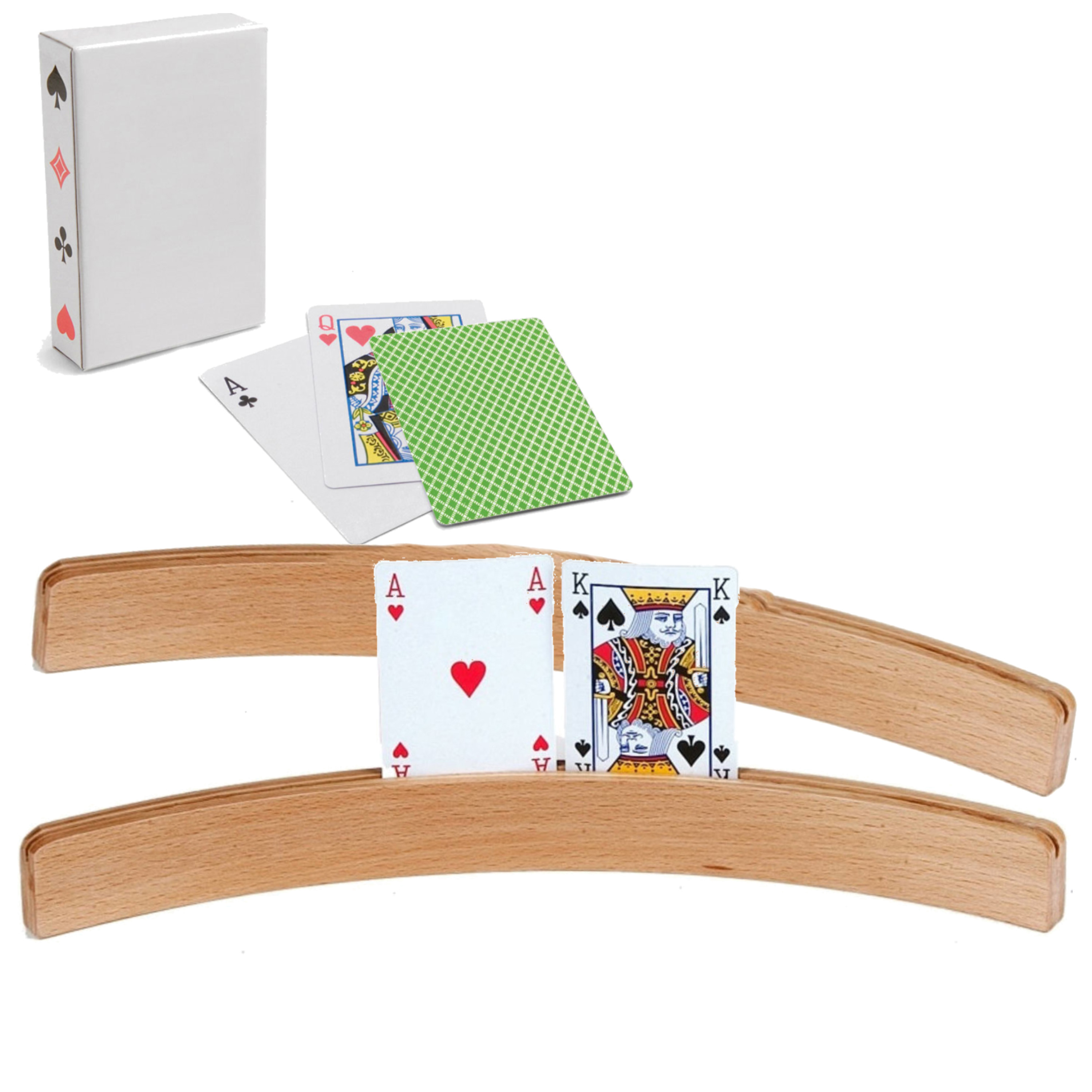 2x Speelkaartenhouders hout 50 cm inclusief 54 speelkaarten groen -