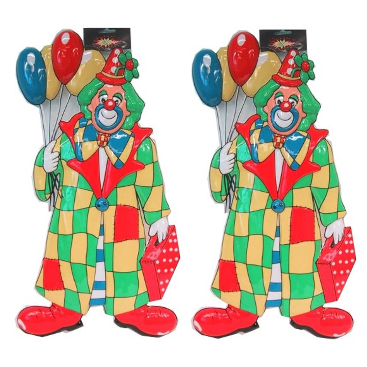 2x stuks clown carnaval decoratie met ballonnen 60 cm -