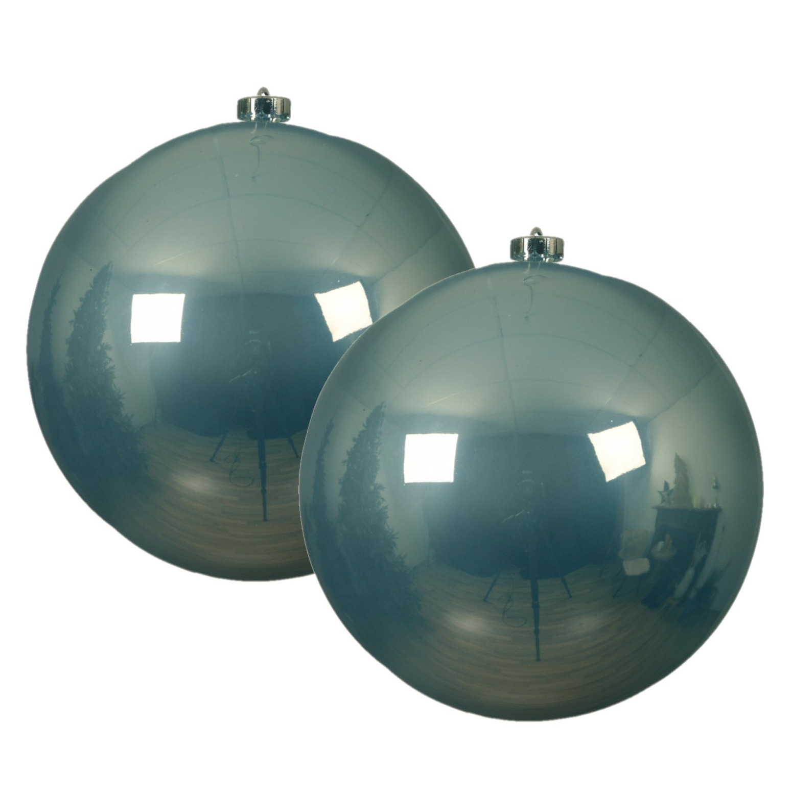2x stuks grote kunststof kerstballen lichtblauw 14 cm glans -