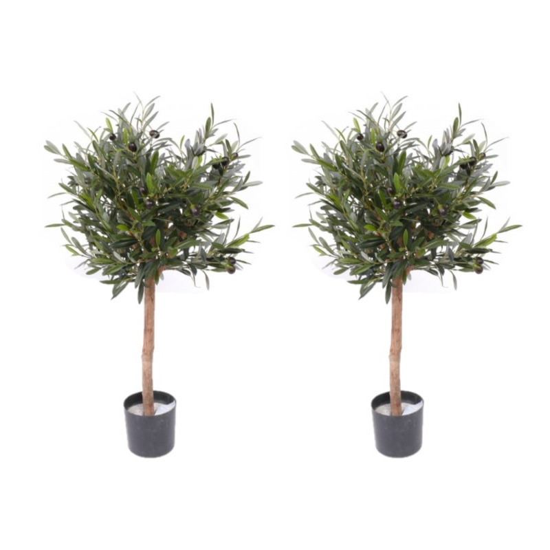 2x stuks kunstplant olijf bol boom van 75 cm - Olijfbomen kunstplanten