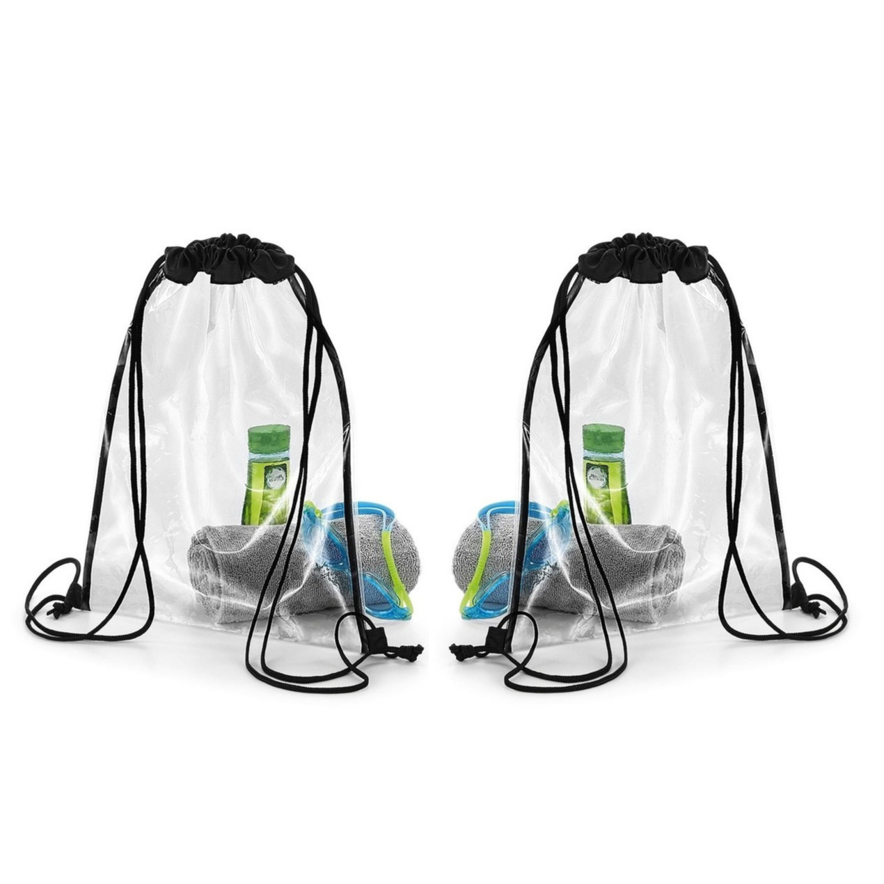 2x stuks transparante gymtasjes/rugtasjes 33 x 45 cm - Gymtassen/rugtassen/rugzakken/zwemtassen doorzichtig