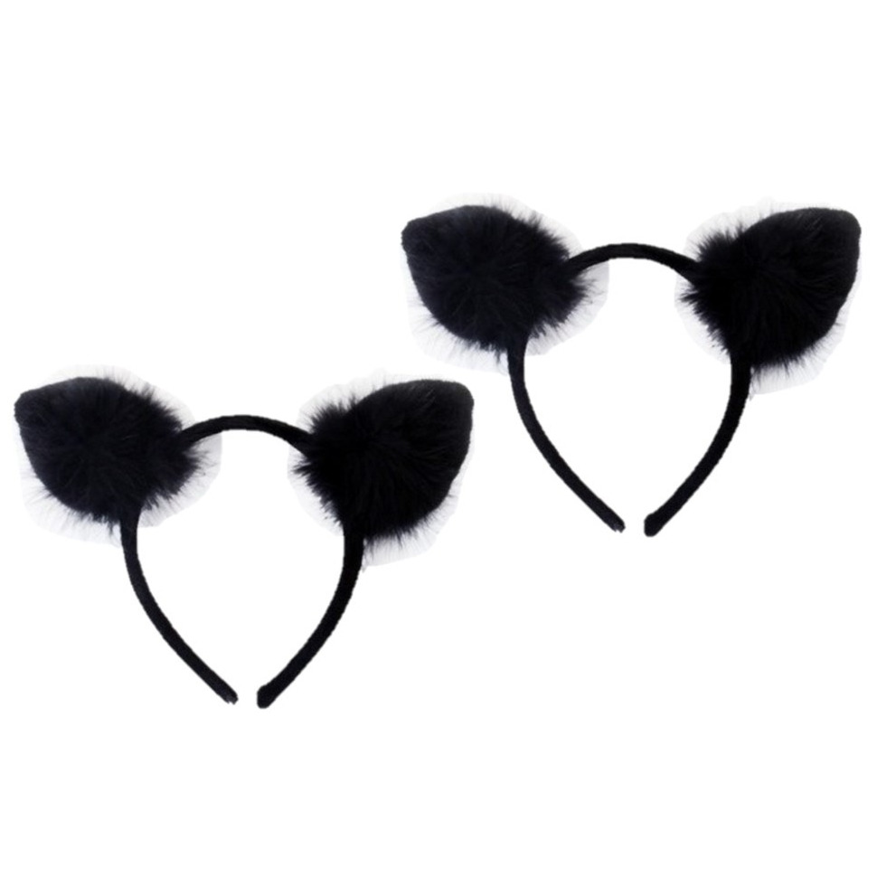 2x stuks zwarte haarband met kat oortjes voor dames -