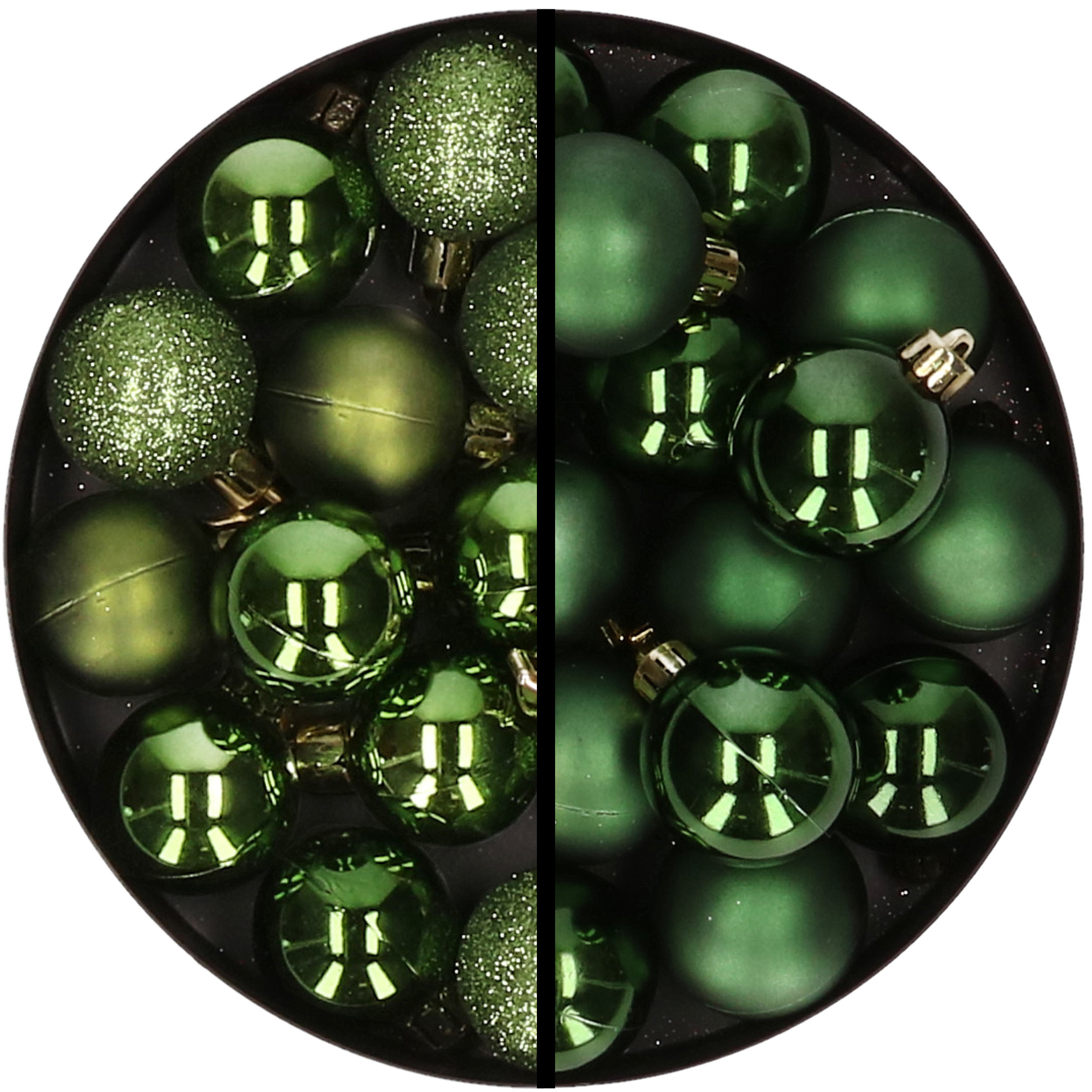 36x stuks kunststof kerstballen appelgroen en donkergroen 3 en 4 cm -