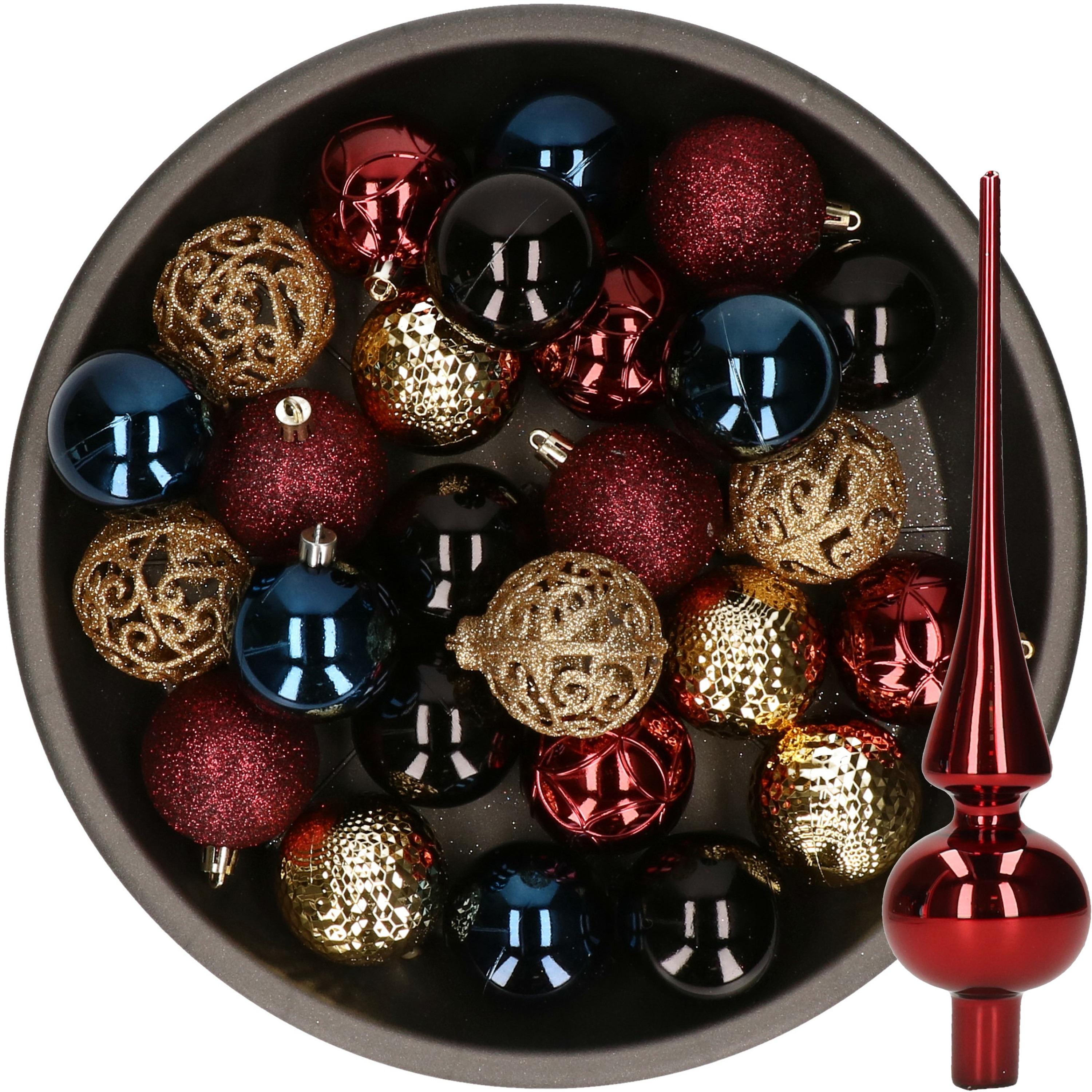 Kerstballen 37x st kunststof 6 cm -met glazen piek-blauw-goud-rood-zwart