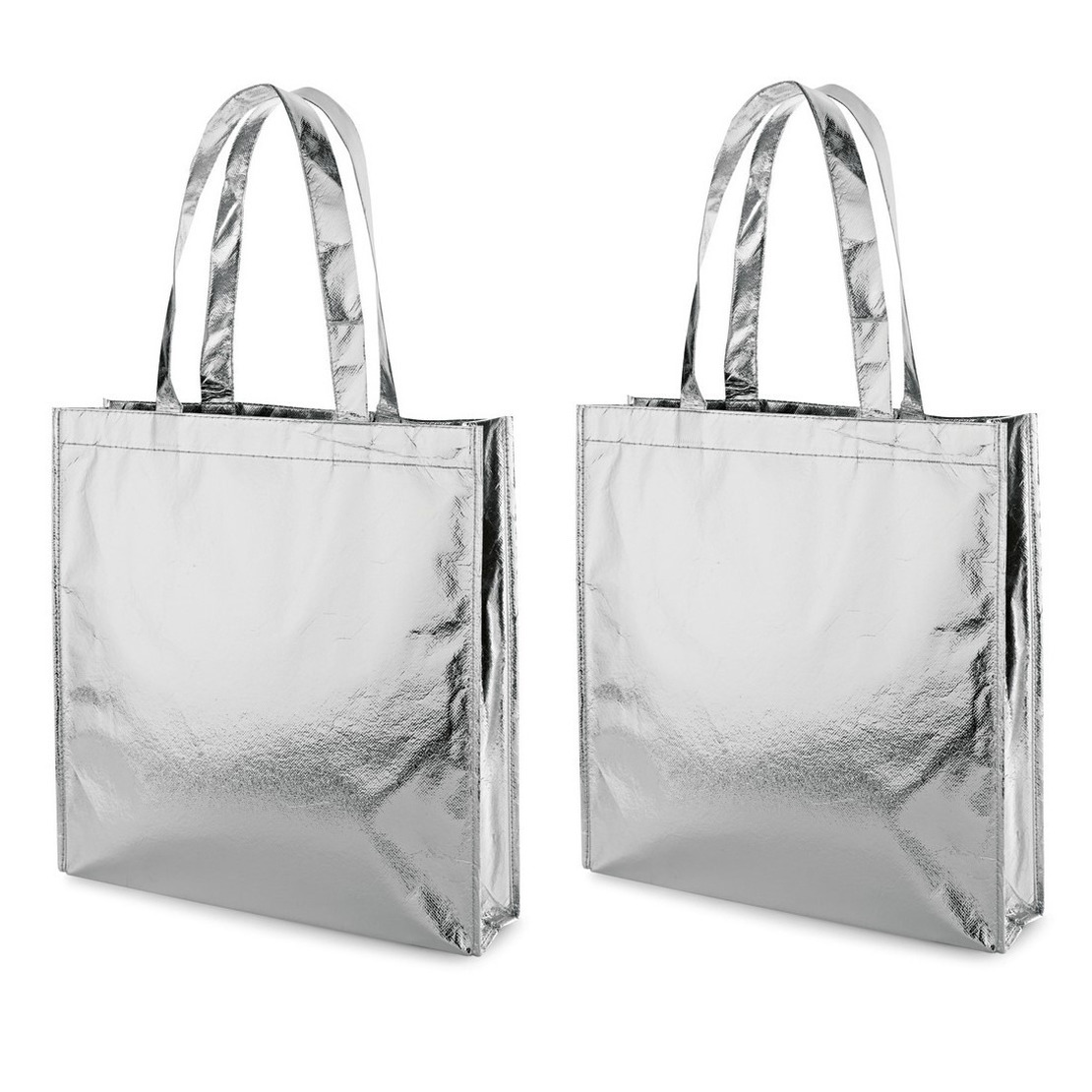 3x Gelamineerde boodschappentassen/shoppers zilver 34 x 35 cm - Non-woven gelamineerde tassen met 50 cm handvatten