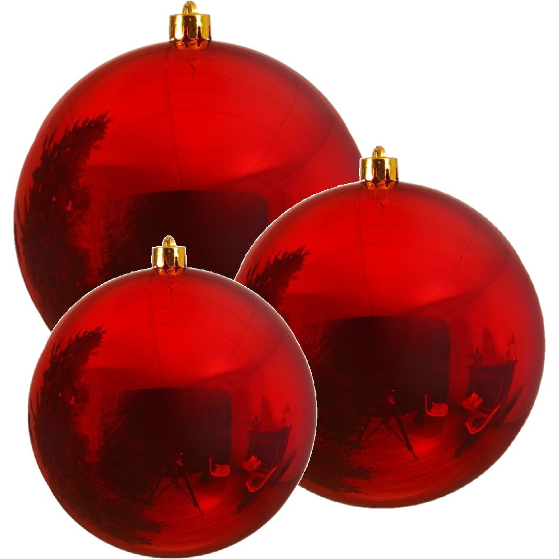 3x Grote rode kerstballen van 14/20/25 cm glans van kunststof - Winkel/etalage kerstversiering