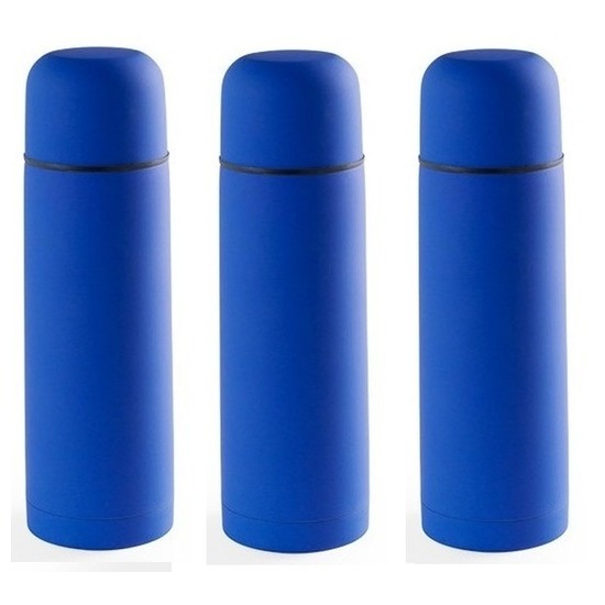 3x RVS Isoleerflessen/thermosflessen blauw 0.5 liter -