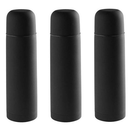 3x RVS isoleerflessen/thermosflessen zwart 0.5 liter -