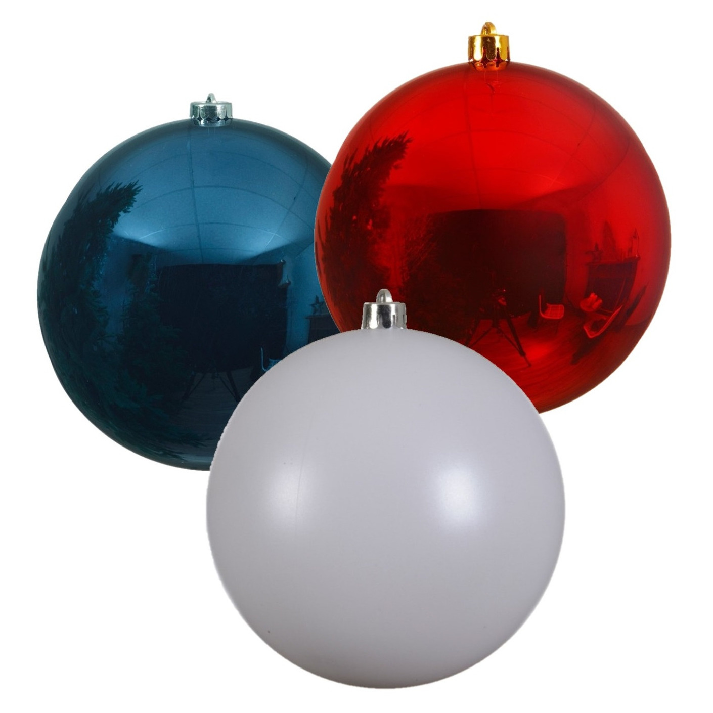 3x stuks grote kerstballen van 20 cm glans van kunststof rood blauw en wit - Kerstversiering