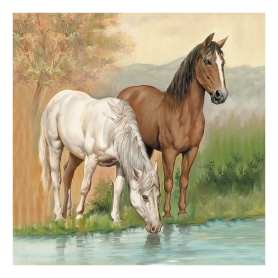 40x Servetten Paarden 33 x 33 cm - Paarden tafeldecoratie servetjes - Dier thema papieren tafeldecoraties