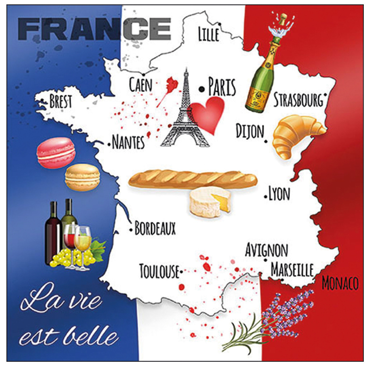 40x Tafel diner/lunch servetten 33 x 33 cm Frankrijk landen vlag thema print - Feestartikelen