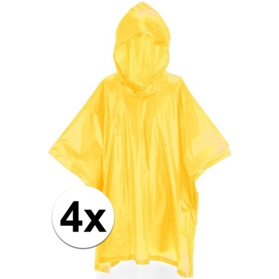 4x Kinder regen poncho geel - Regenponcho voor kinderen