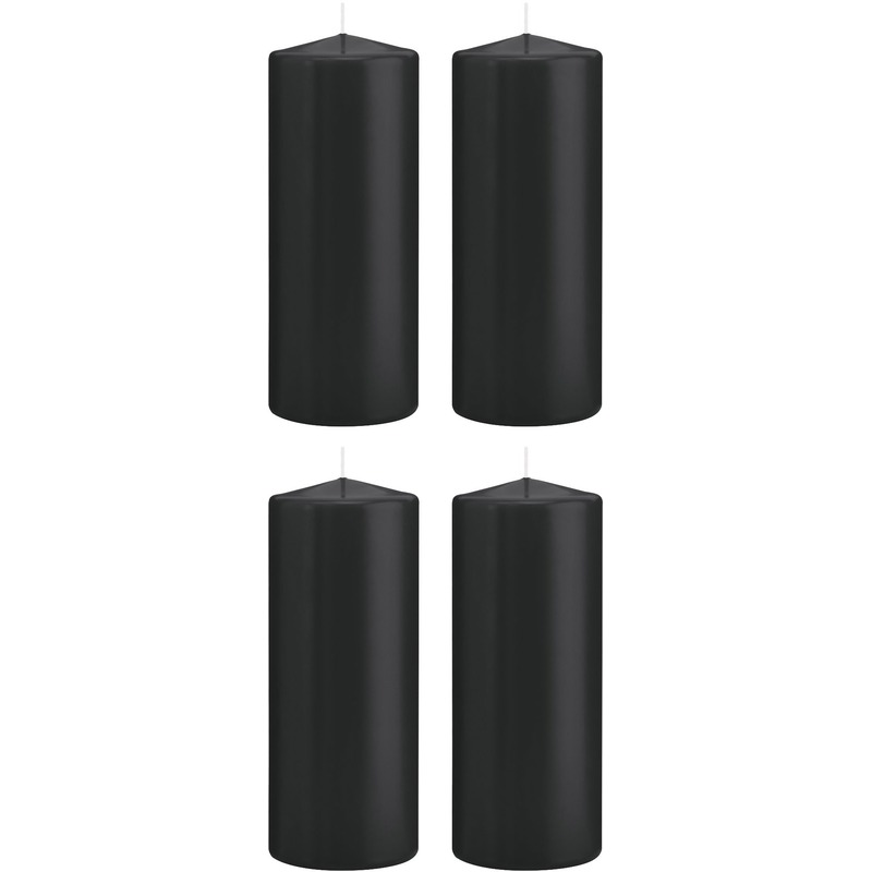 4x Zwarte cilinderkaarsen/stompkaarsen 8 x 20 cm 119 branduren