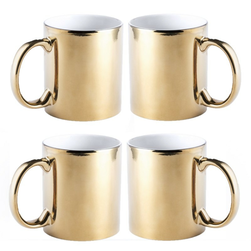 4x stuks koffiemok/drinkbeker goud metallic keramiek 350 ml -