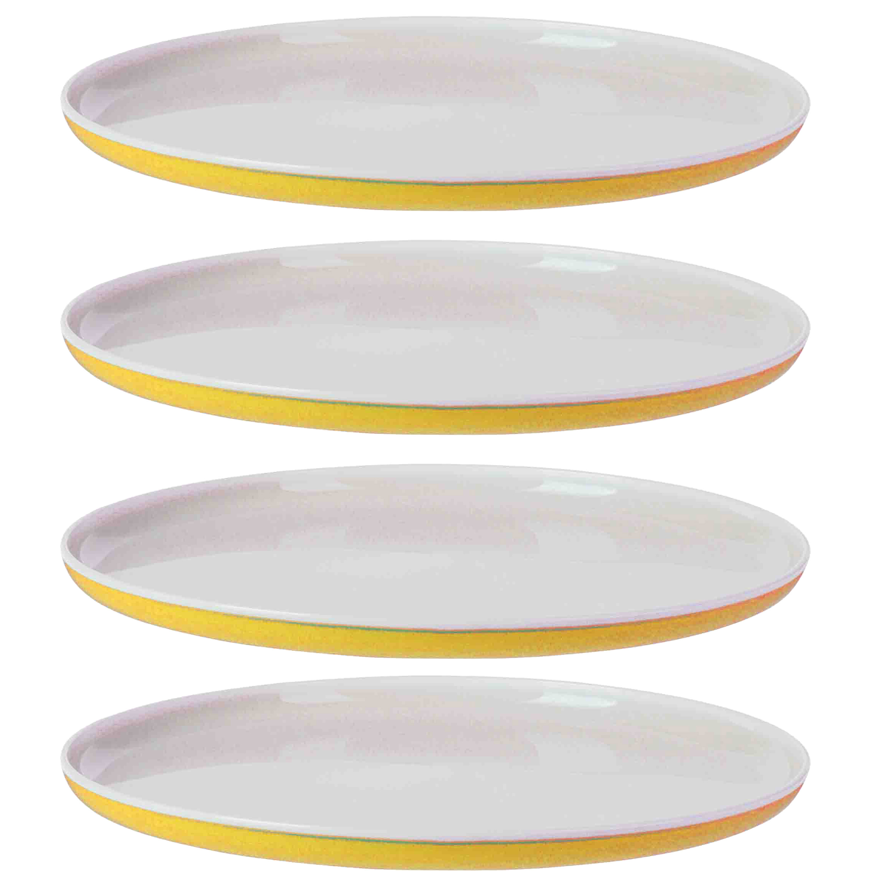 4x stuks Onbreekbaar ontbijt/diner borden - geel - kunststof - 25 cm -