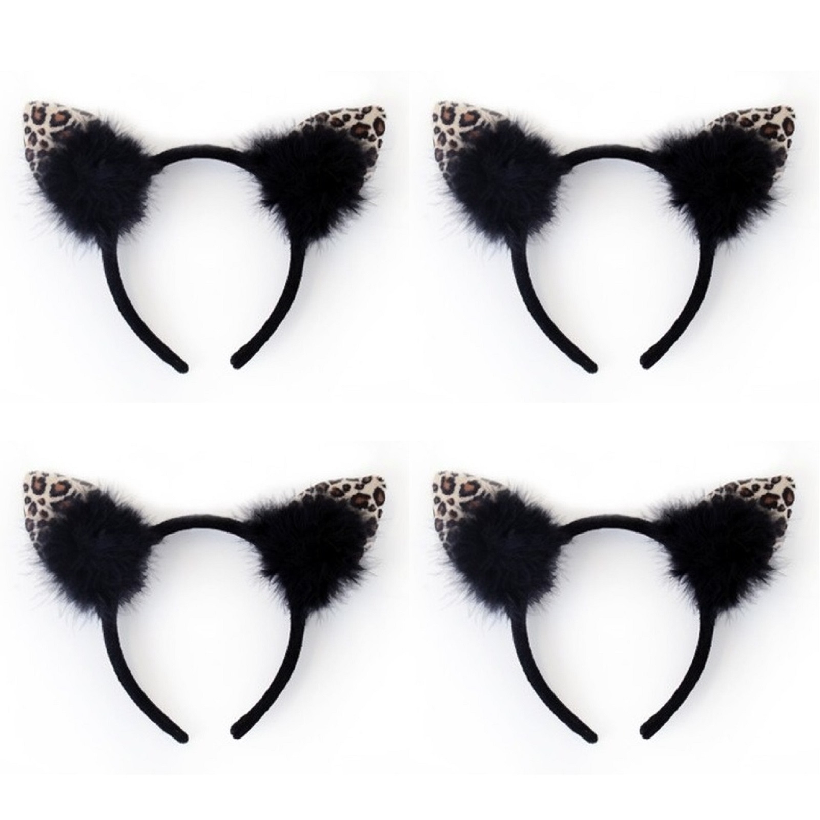 4x stuks zwarte diadeem met luipaard/katten oortjes voor dames - Carnaval verkleed oren