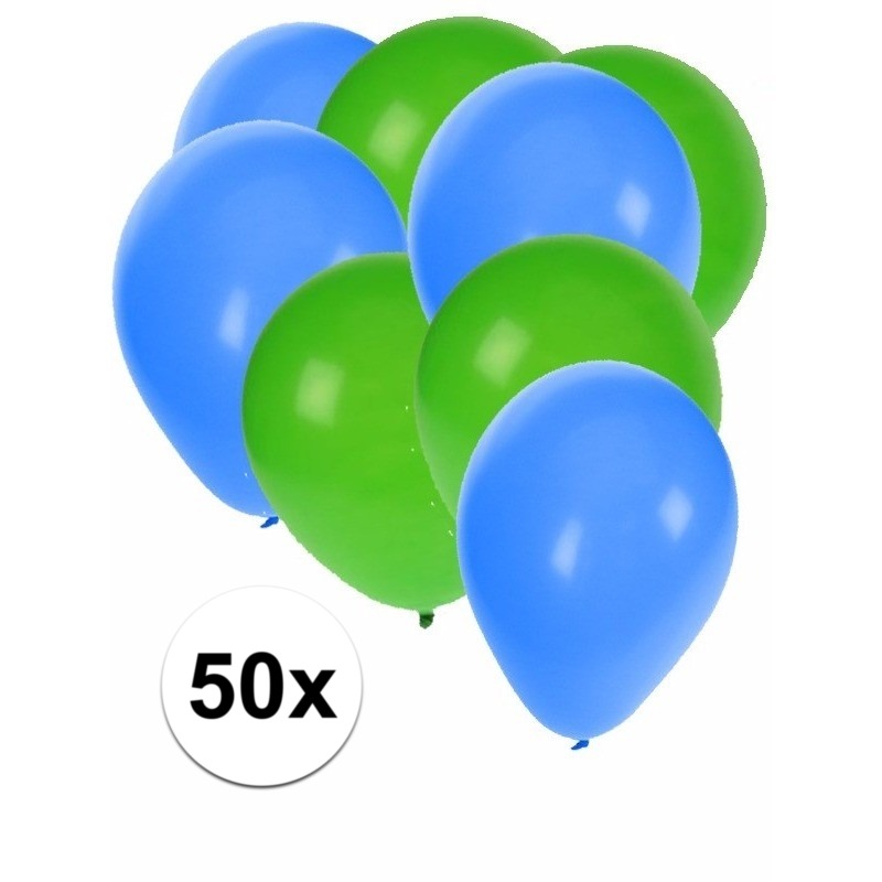 50x groene en blauwe ballonnen -