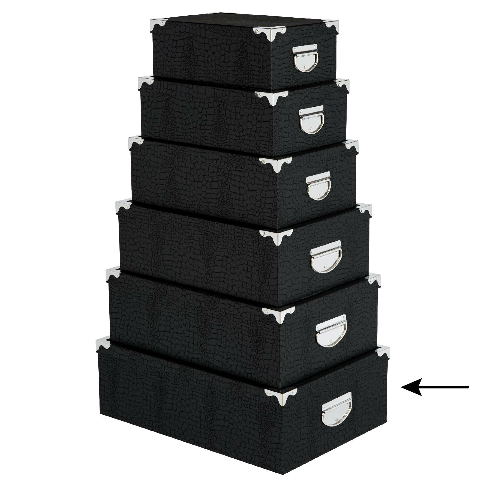 5Five Opbergdoos/box - 2x - zwart - L48 x B33.5 x H16 cm - Stevig karton - Crocobox -