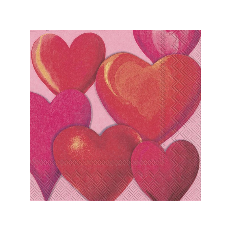 60x Gekleurde 3-laags servetten hartjes 33 x 33 cm - Valentijn/romantiek thema