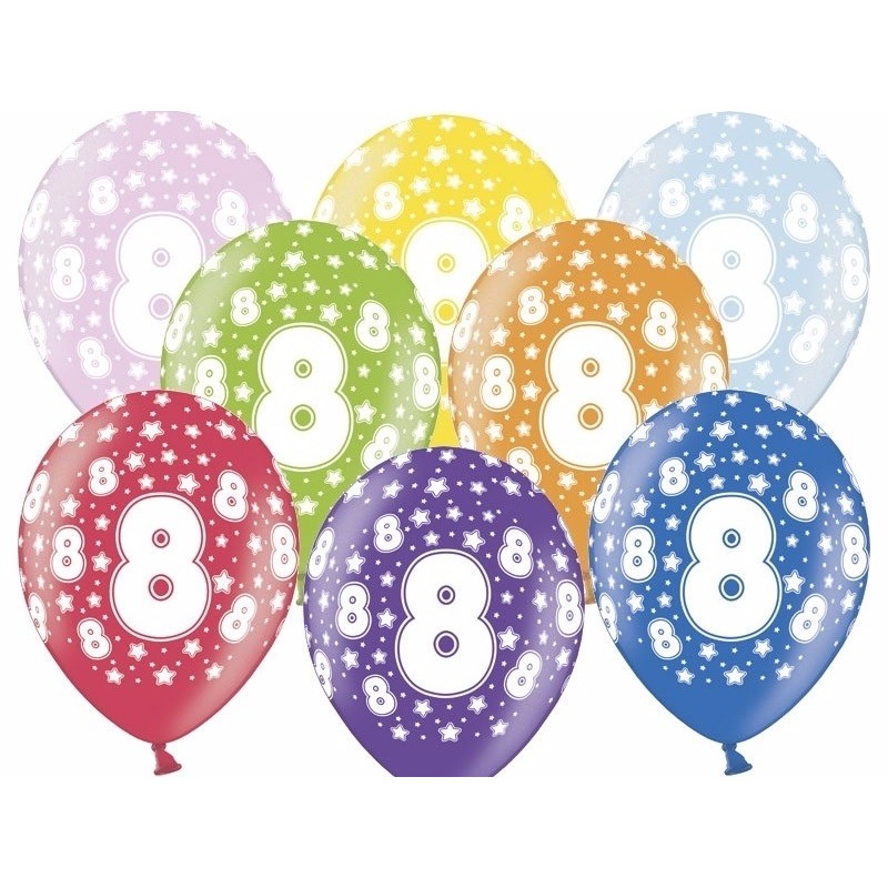 6x Ballonnen 8 jaar met sterren 30 cm -