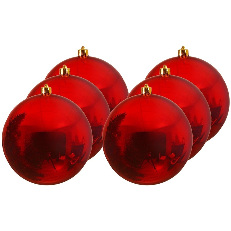 6x Grote kerst rode kunststof kerstballen van 14 cm - glans - rode kerstboom versiering