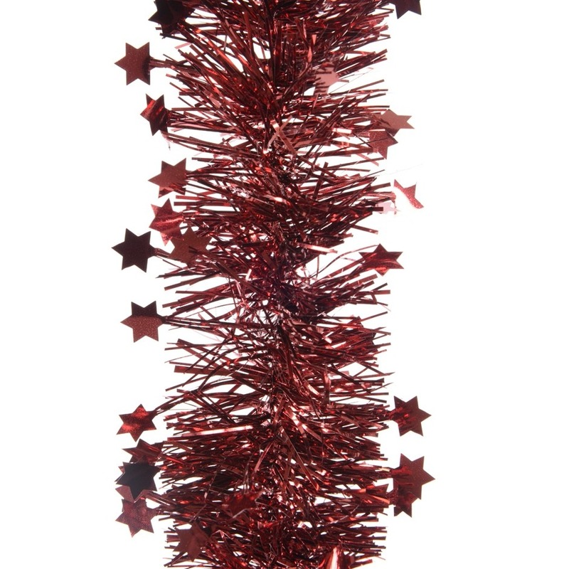 6x Kerst lametta guirlandes donkerrood sterren/glinsterend 270 cm kerstboom versiering/decoratie -