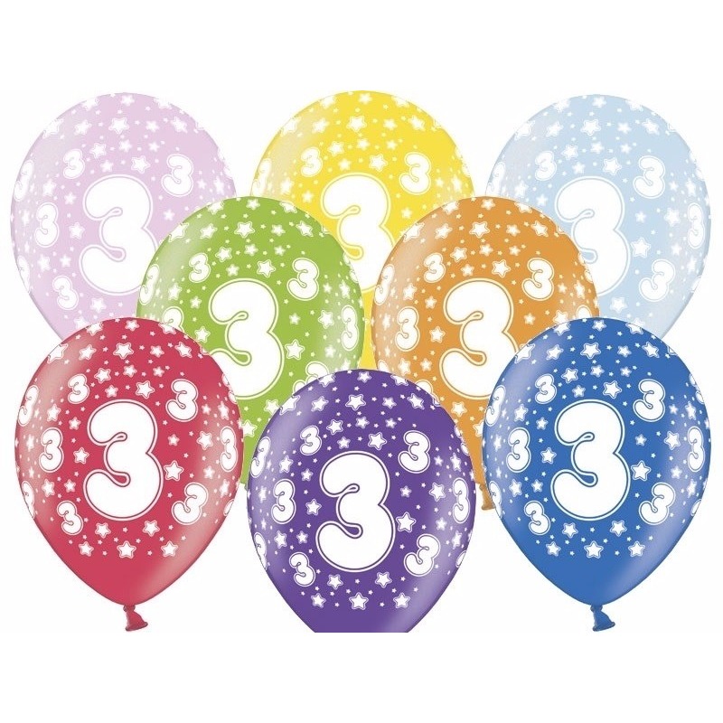 6x stuks 3 jaar thema party ballonnen met sterren