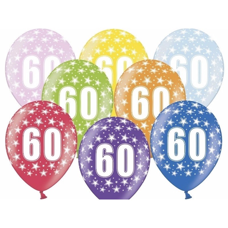 6x stuks 60 jaar verjaardag ballonnen met sterren