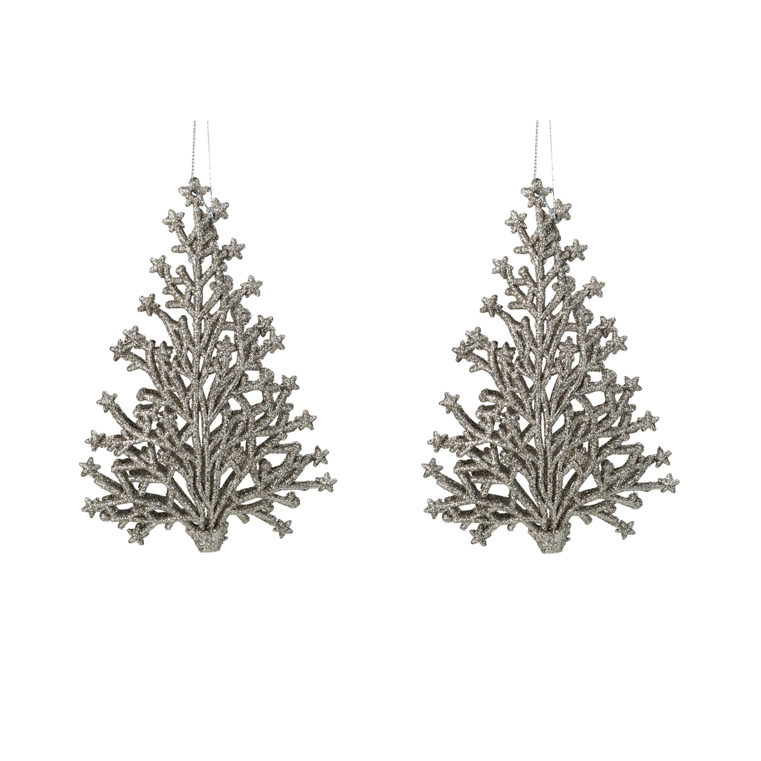 6x stuks kunststof kersthangers kerstboom champagne glitter 15 cm kerstornamenten -