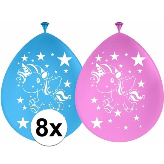 8x Eenhoorns ballonnen 30 cm kinderfeestje/kinderpartijtje versiering/decoratie -