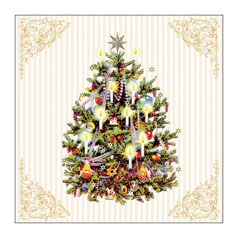 Ambiente kerst thema servetten - 40x st - 33 x 33 cm - creme wit - kerstboom