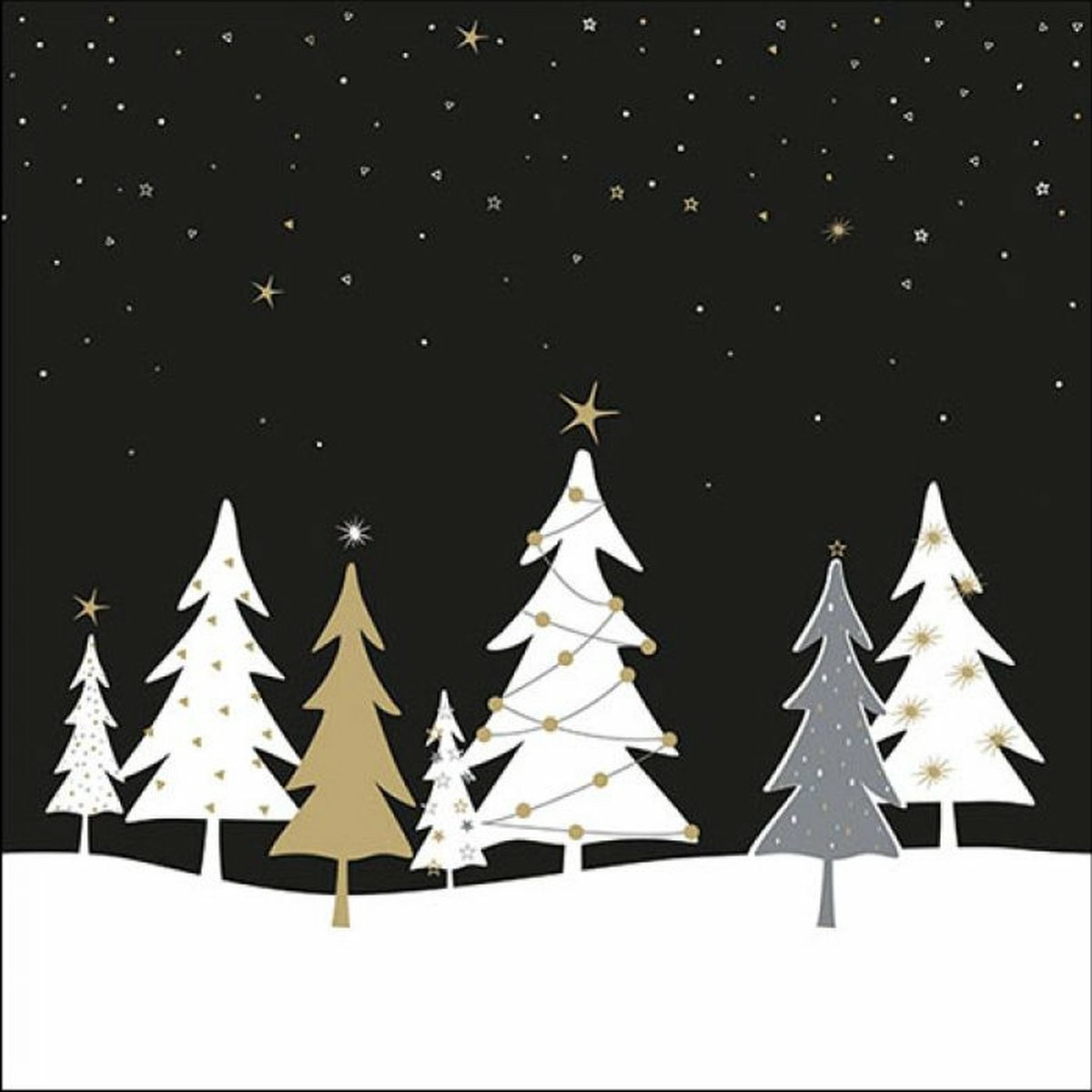 Ambiente kerst thema servetten - 60x st - 33 x 33 cm - zwart - kerstboom