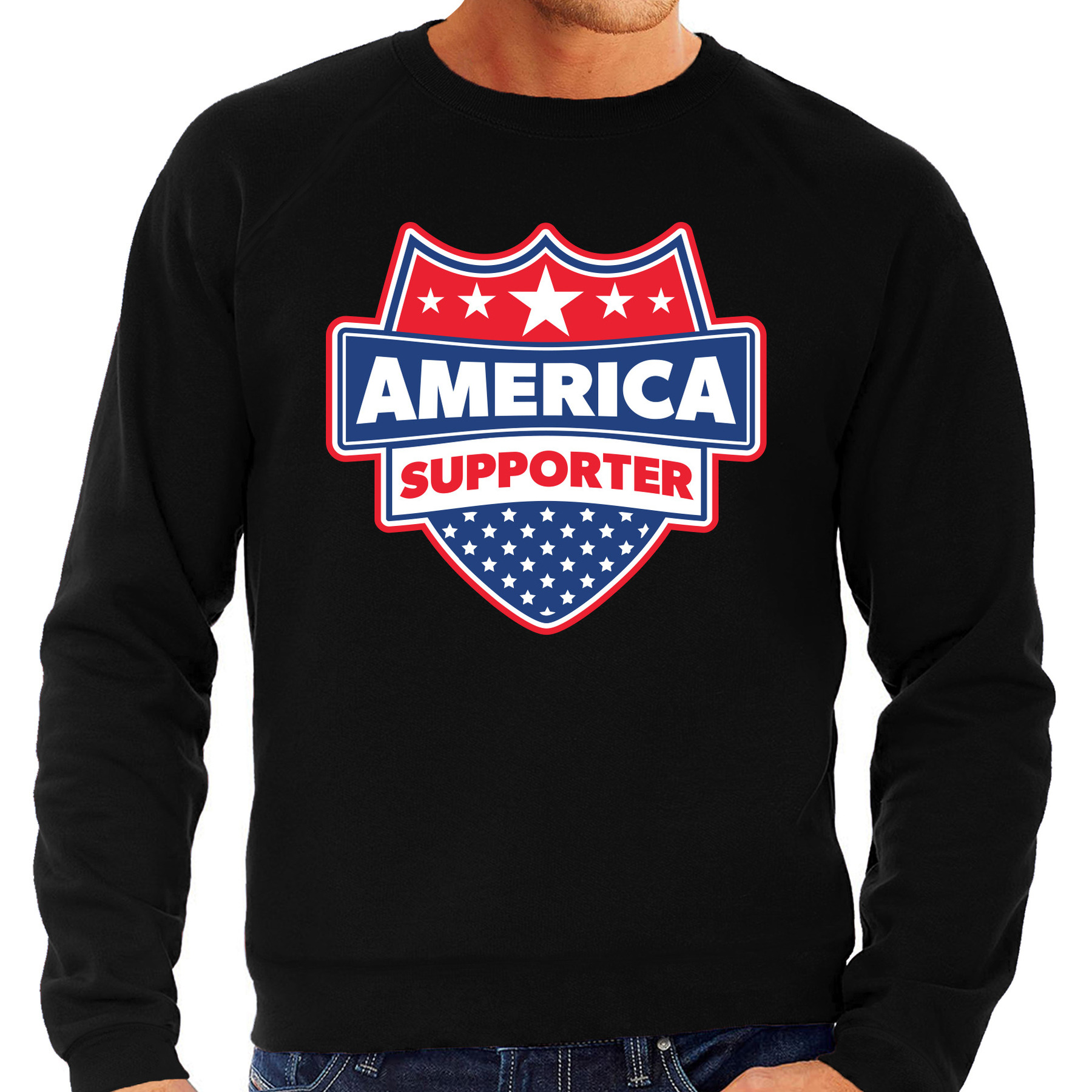 Amerika / America supporter sweater zwart voor heren 2XL -