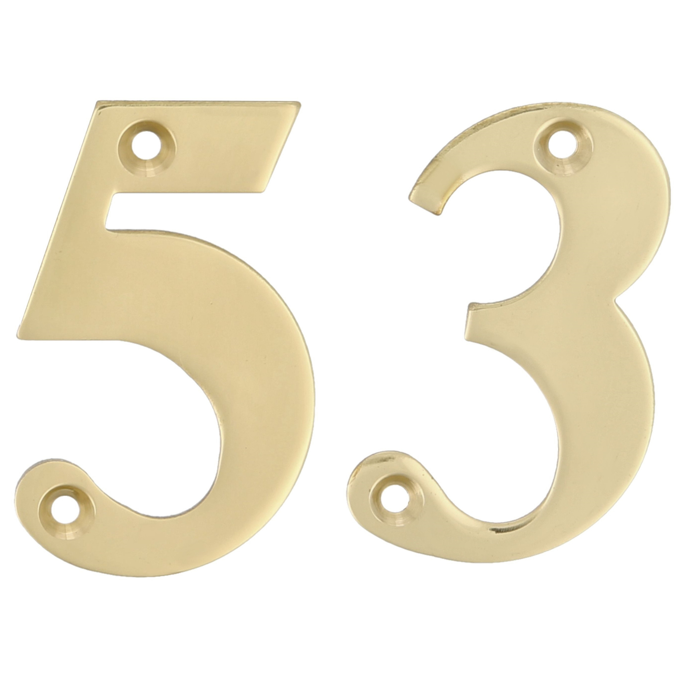 AMIG Huisnummer 53 - massief messing - 5cm - incl. bijpassende schroeven - gepolijst - goudkleur -