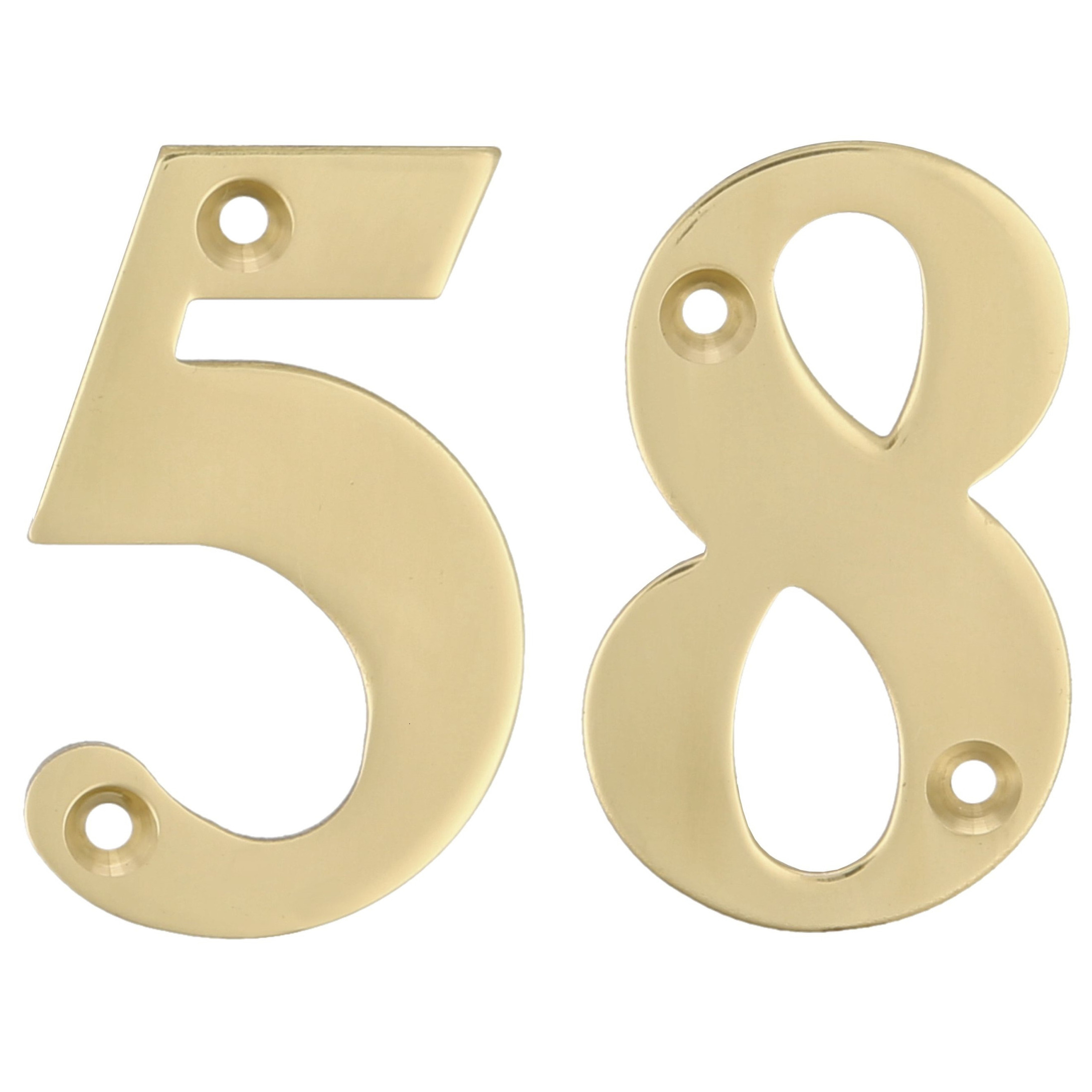 AMIG Huisnummer 58 - massief messing - 5cm - incl. bijpassende schroeven - gepolijst - goudkleur -