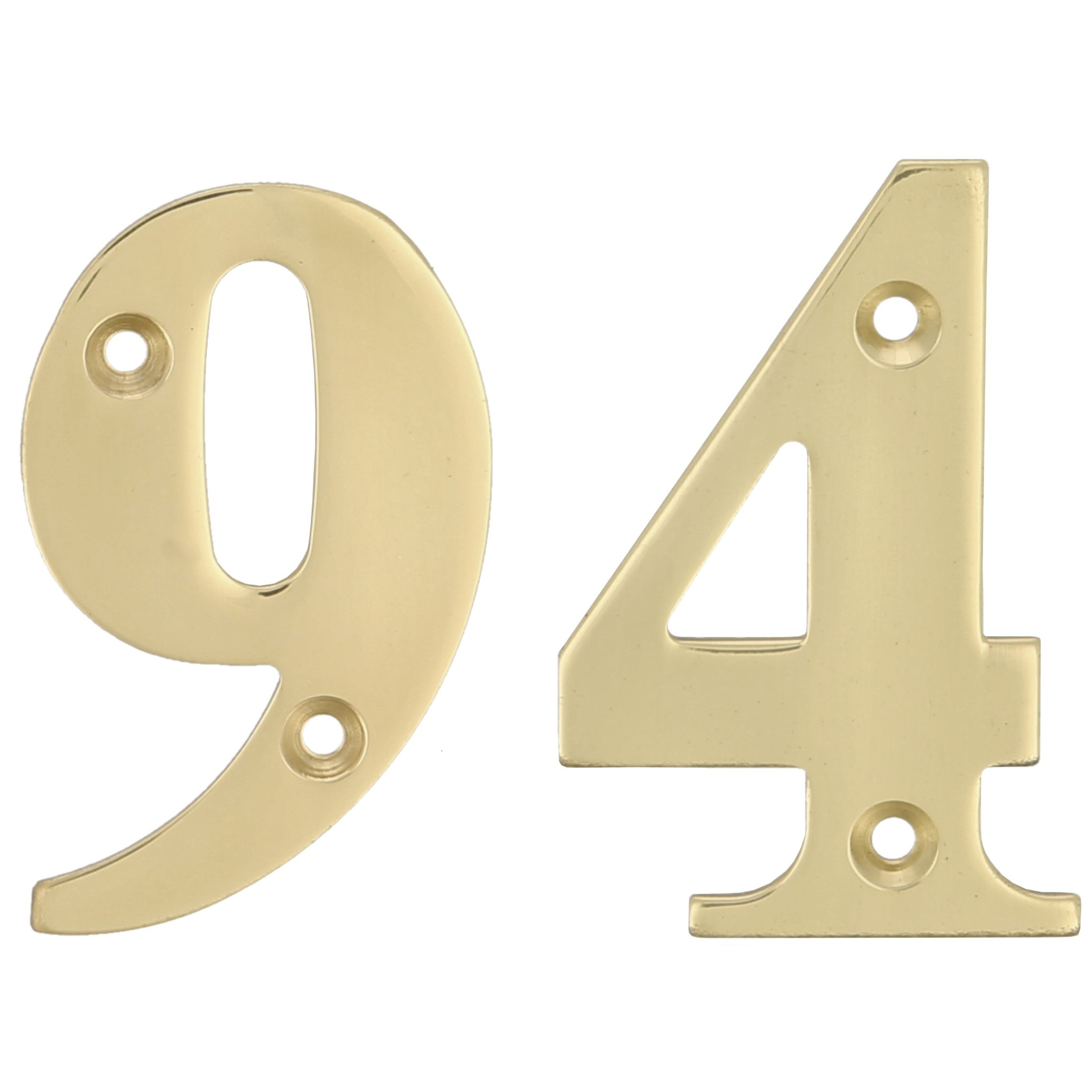 AMIG Huisnummer 94 - massief messing - 5cm - incl. bijpassende schroeven - gepolijst - goudkleur -