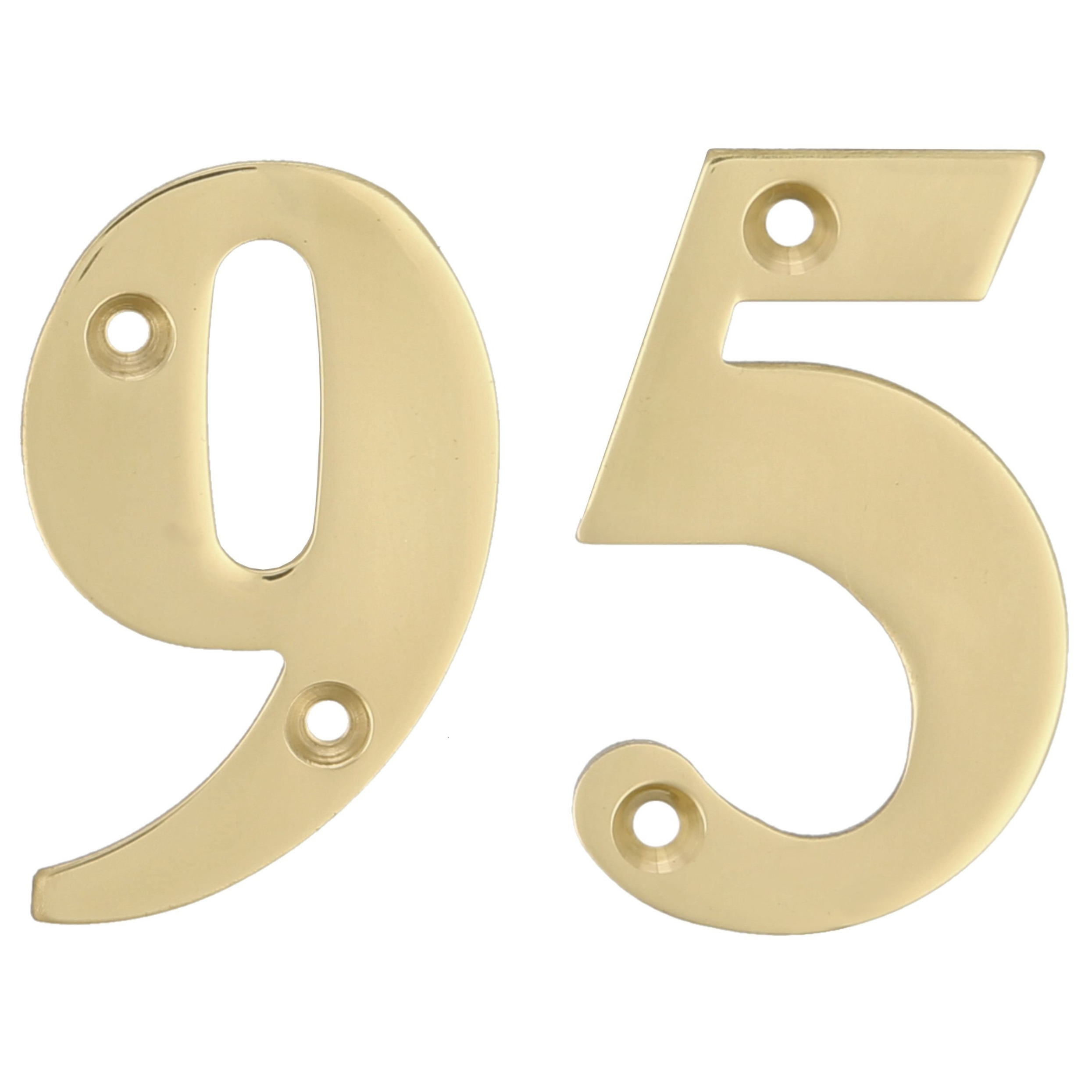 AMIG Huisnummer 95 - massief messing - 5cm - incl. bijpassende schroeven - gepolijst - goudkleur -