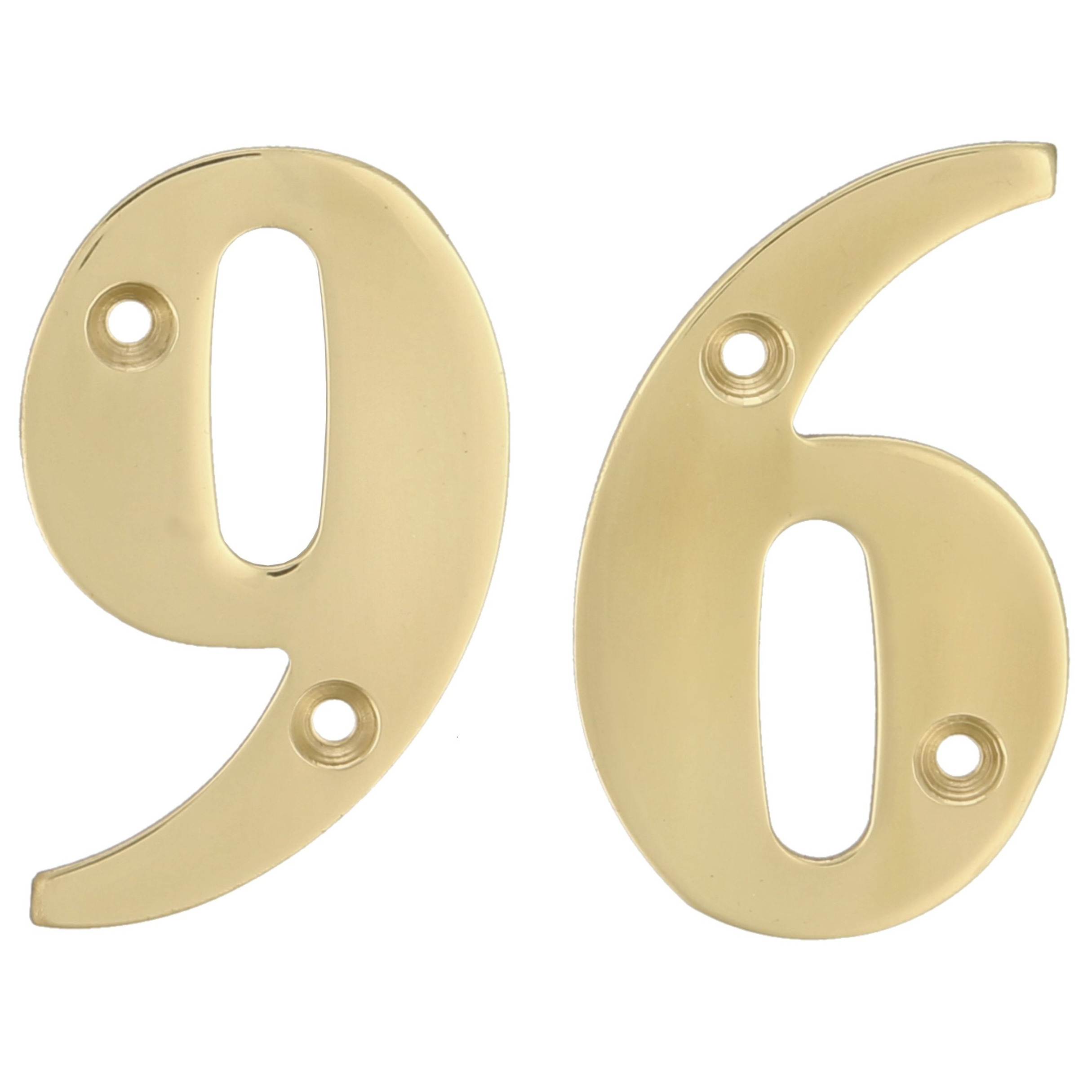 AMIG Huisnummer 96 - massief messing - 5cm - incl. bijpassende schroeven - gepolijst - goudkleur -